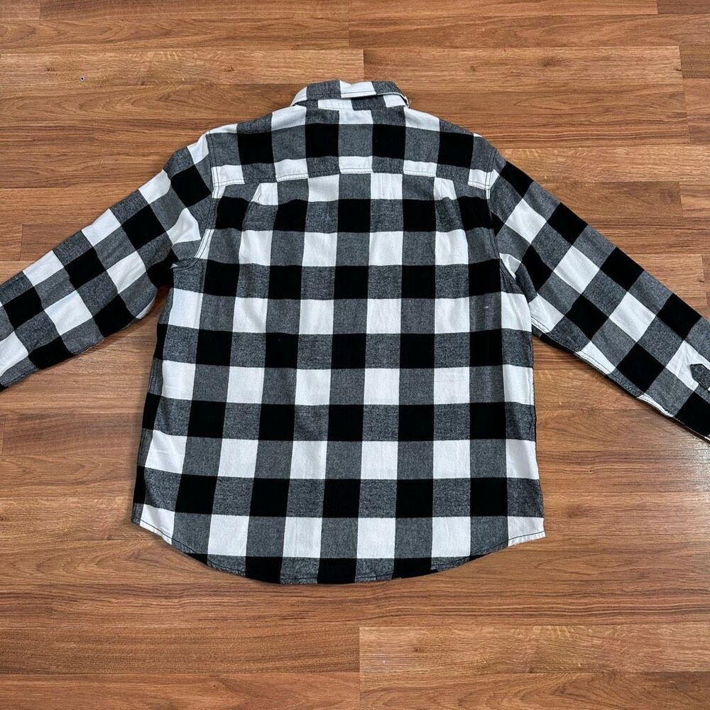George Long Sleeve Button-Up Collard Shirt Flannel Plaid Black and White| Men Si - Picture 12 of 14